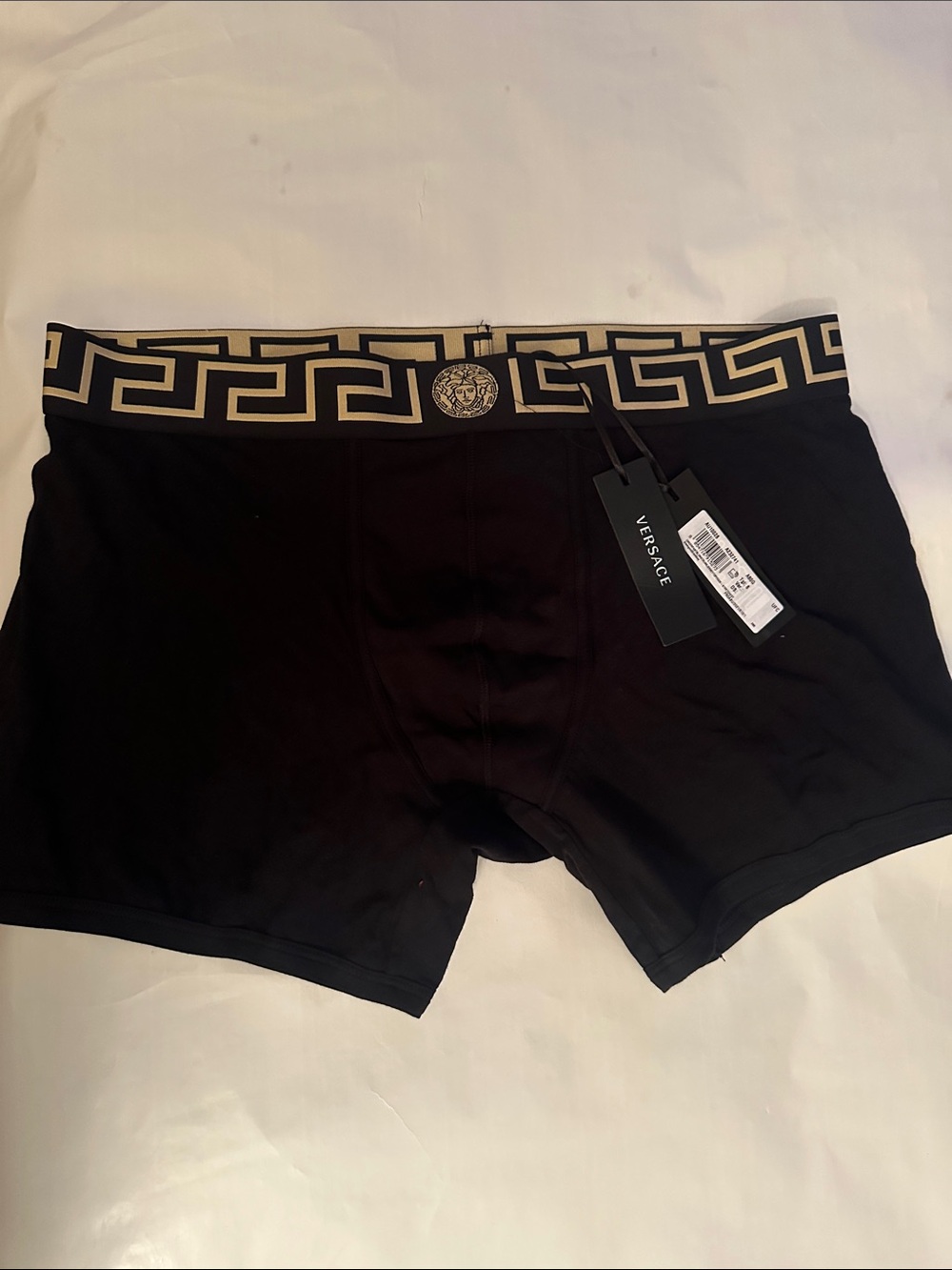 Versace Black Boxer Briefs with Gold Greek Key Waistband